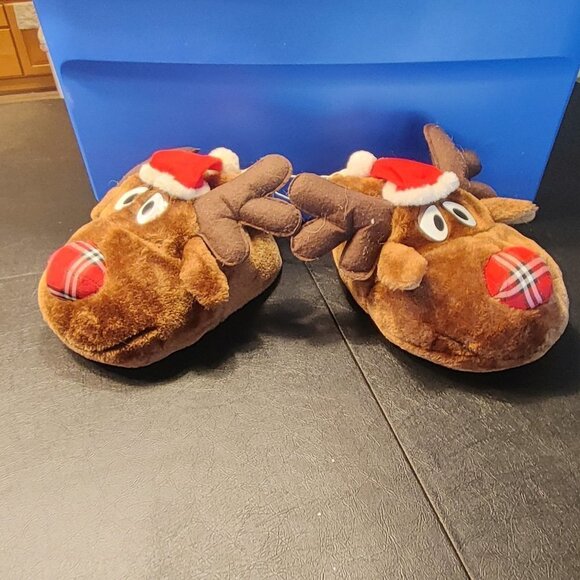Rudy Reindeer Womens Slippers Sz M 7 8 Christmas Holiday Santa Festive Plush - Picture 2 of 6